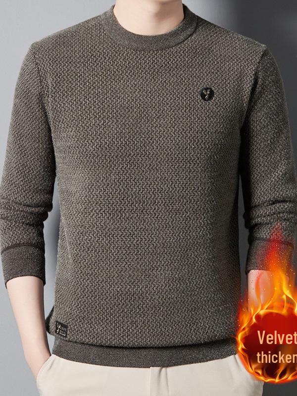 Men s Winter Velvet Thick Fleece Round Neck Pullover Sweater 3XL