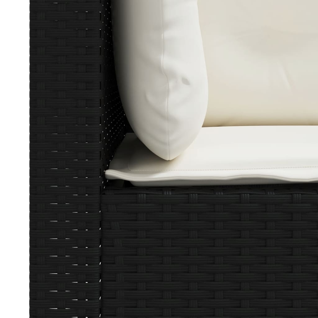 Garden Sofa with Cushions 3 Seater Black Poly Rattan