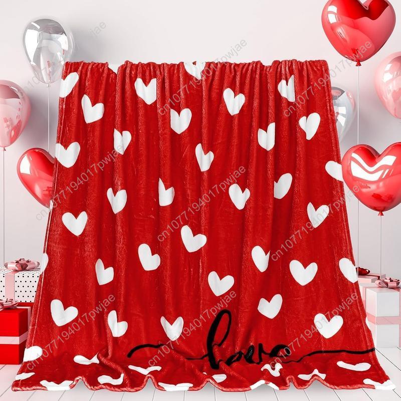 Valentine s Day Fuzzy Blanket Love Heart ThrowBlanket Red Cozy Flannel Blanket for Home Custom Blankets 75cmx90cm