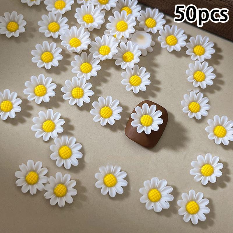 50Pcs Sunflower Nail Art Summer Fresh And Simple 3D Resin Sunflower Flower Nail Decorations белый