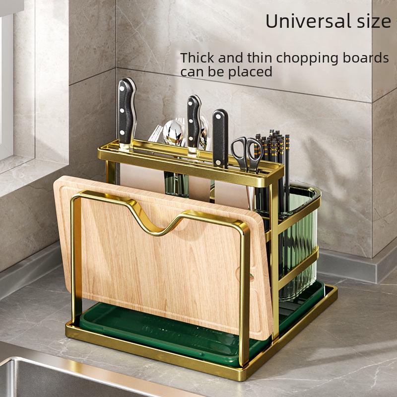 Multi-functional Stainless Steel Kitchen Knife & Utensil Holder with Cutting Board Storage