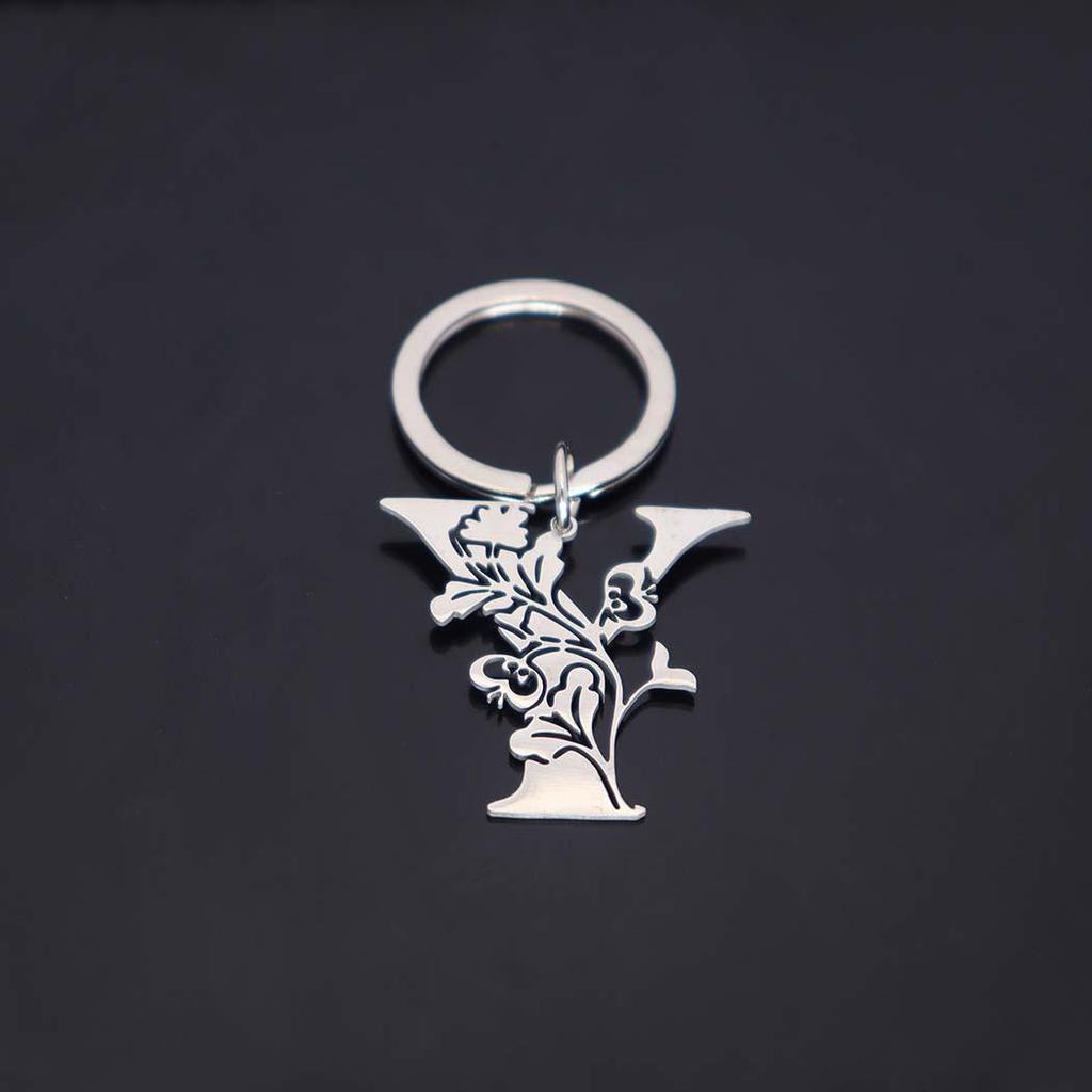 Stainless Steel Alphabet Flower Cutout Keychain Pendant