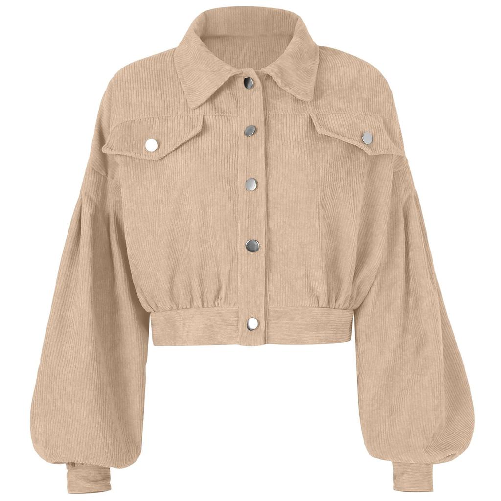 Damen-Cordjacke mit Reverskragen und Ärmeln, einreihiger Freizeitmantel für den Herbst