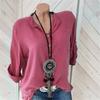 European And American Spring And Summer Solid Color V Neck Bag Ladies Blouse Loose Casual Large Size Shirt