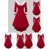 Women Ladies Christmas Asymmetrical Faux Fur Panel Red Retro Fancy Dress Gown Stylish Flowy Maxi Dress For Festive Occasions