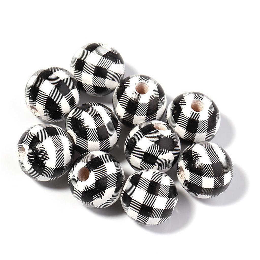 TX16 10Pcs 16mm Retro Wood Exquisite Round Plaid Beads Jewelry DIY Handmade Bracelet Necklace Beads Trend Material Accessories