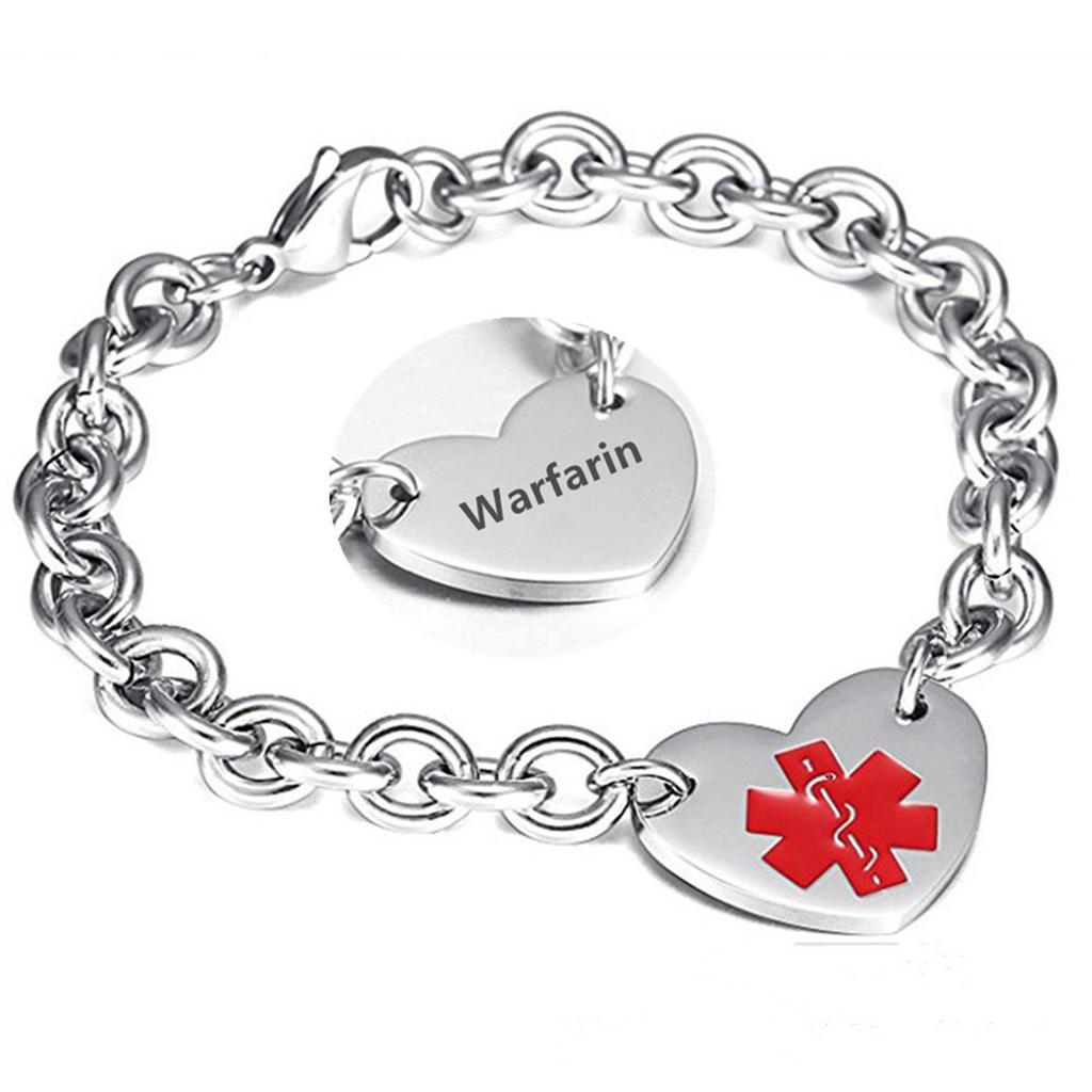 Stainless Steel Medical Logo Bracelet Women'S Titanium Heart Curb Chain O-Line Bracelet