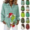 Camicia Casual da Donna a Manica Lunga con Bottoni e Stampa Natalizia