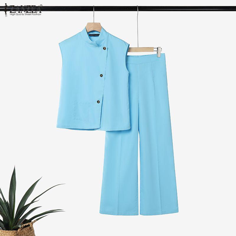ZANZEA Women Sleeveless Vest Tops and Long Pants Casual Two Piece Suit Sets