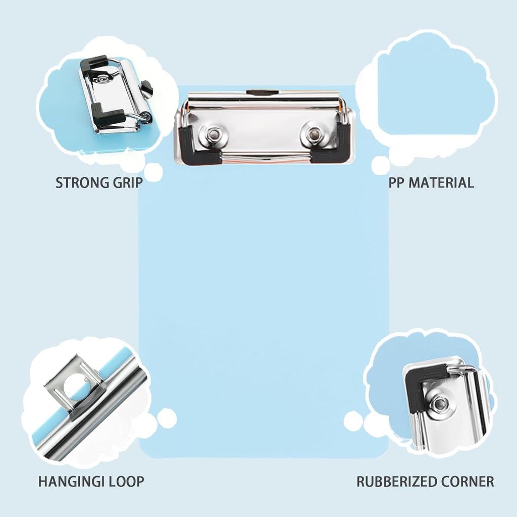 4 Pack Plastic Mini Clipboard 4 X 6 Inch,Small Clipboards with Clip,Small Clipboard Clip Boards,Orange Blue White and Black Clip Board,Plastic
