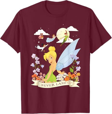 Hot Fashion Casual Disney Peter Pan Tinker Bell Never Land Flowers and Flight T-Shirt S-4XL Four Seasons