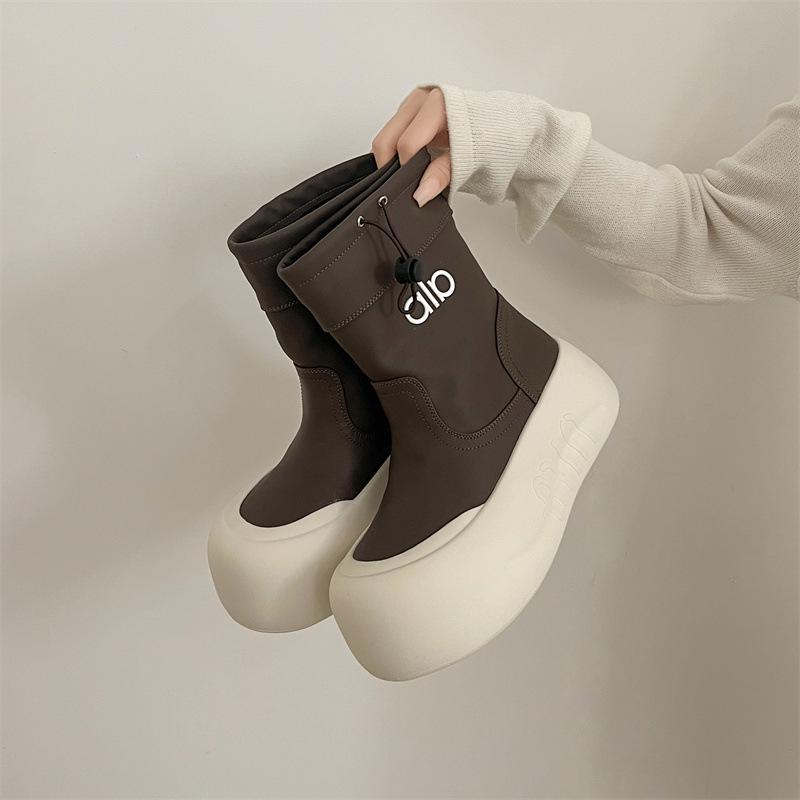 Thick-soled Heightening Micro-elastic Short Tube Thin Boots Women's 2025 Autumn New Ins Wind Short Boots Muffin Bottom Women's Boots