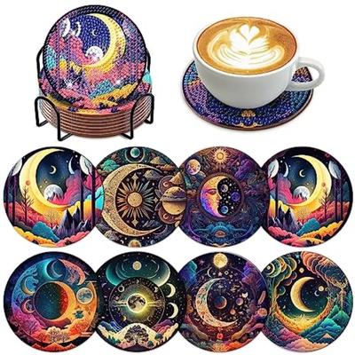 8 Pieces/set of Diamond Painted Starry Sky Coaster Set with Holder DIY Coaster for Beginners and Adults, Art and Craft Supplies Gift