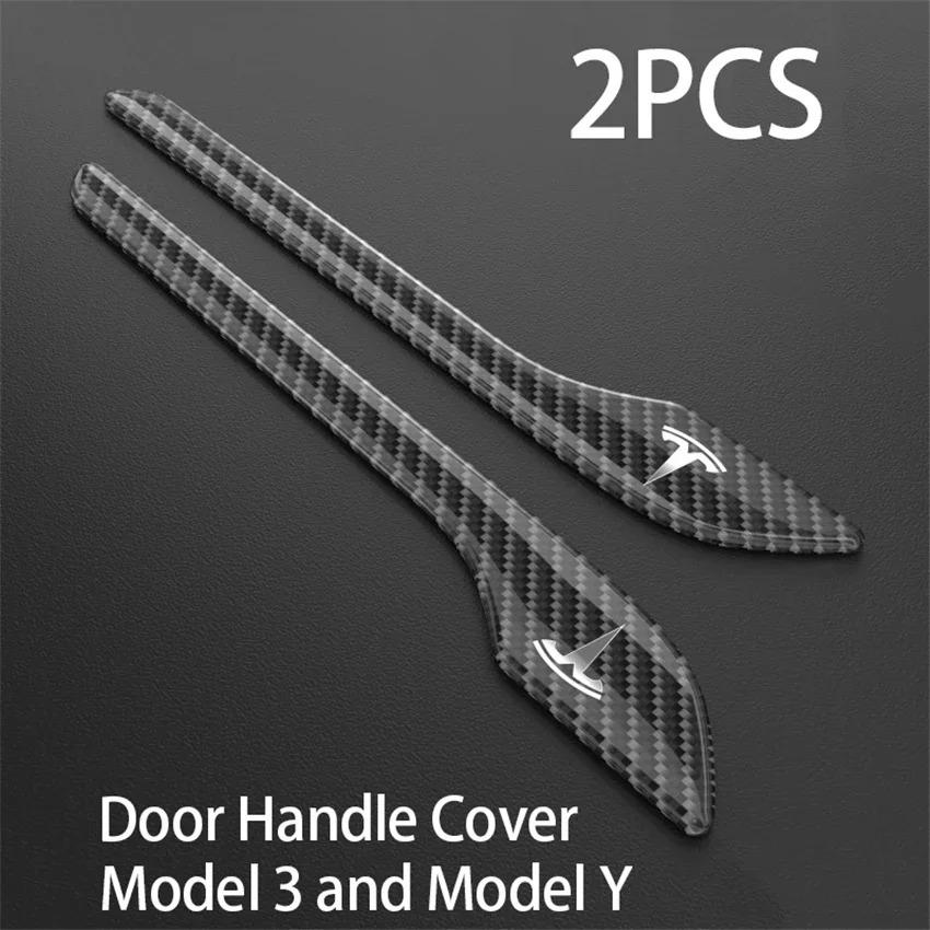 Carbon Fiber Door Handle Protector Cover for Tesla Model 3/Y, Anti-Scratch Sticker Decal, Metal Upgrade Exterior Accessories