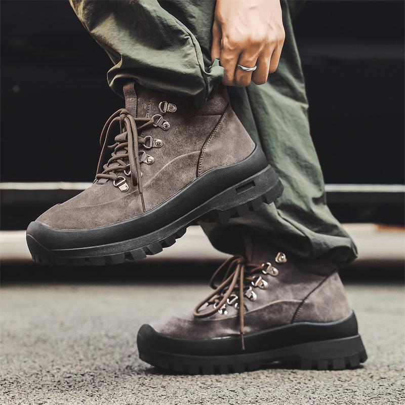 Fashion men's casual desert boots cow suede leather shoes cowboy tooling work boot stage nightclub spring autumn platform ankle botas