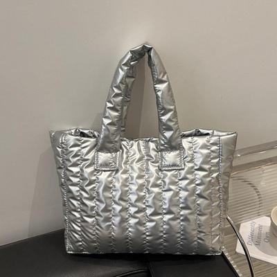 Large Capacity Quilted Tote Bag for Women Elegant Padded Solid Color Shoulder Bag for Vacation Casual Commuting Handbags