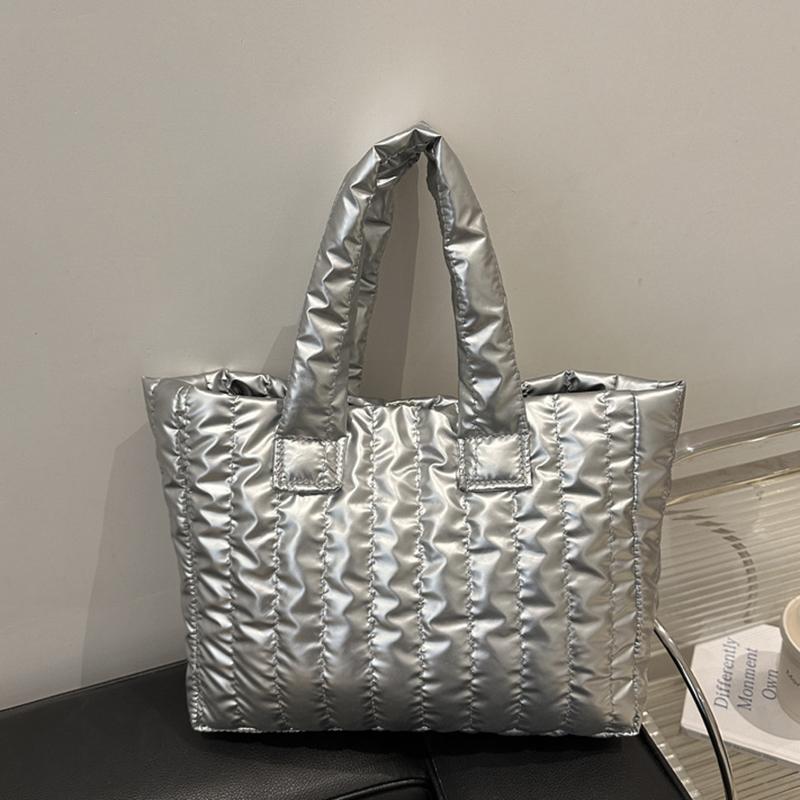 Large Capacity Quilted Tote Bag for Women Elegant Padded Solid Color Shoulder Bag for Vacation Casual Commuting Handbags