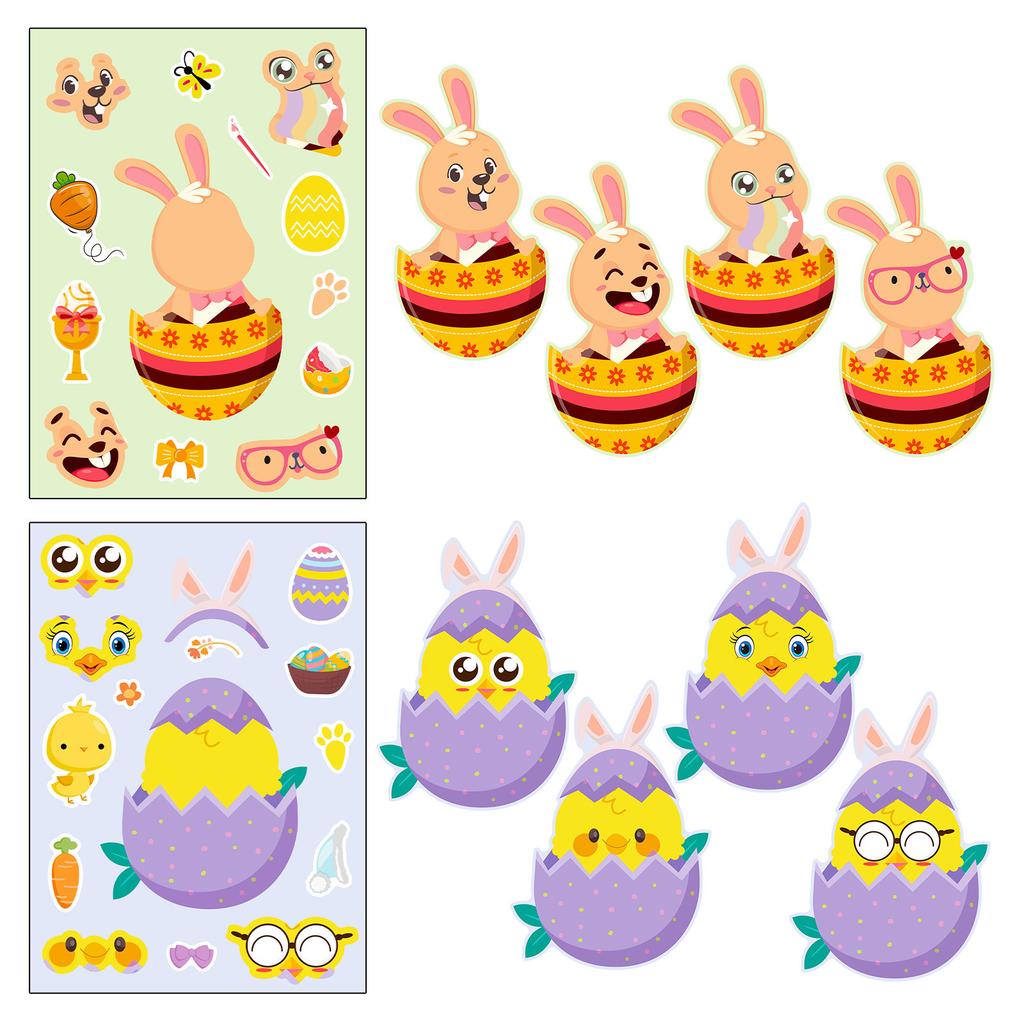 6 Photos/pack Rabbit Egg Puzzle Stickers Cartoon Cute Style Children's Puzzle Can Be Repeatedly Posted DIY Face-changing Stickers