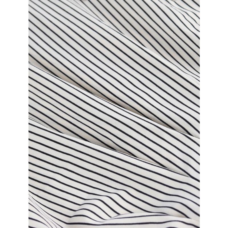 Summer New Women's Design Waist Shirt Casual Versatile Striped Pleated Slim Top