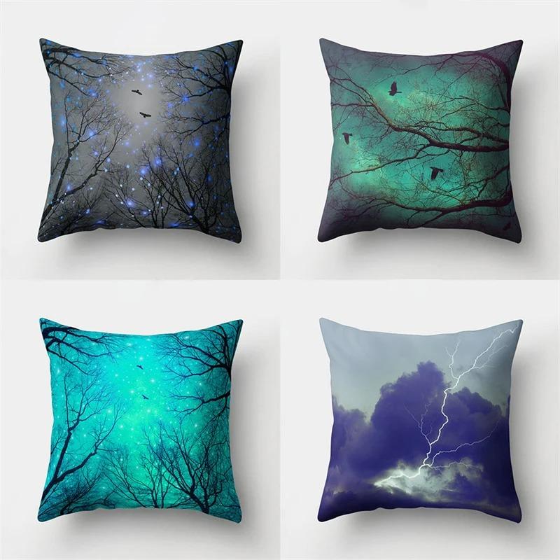 Blue Retro Moon Star Pillowcase Car Ornaments Office Living Room Home Pillowcase