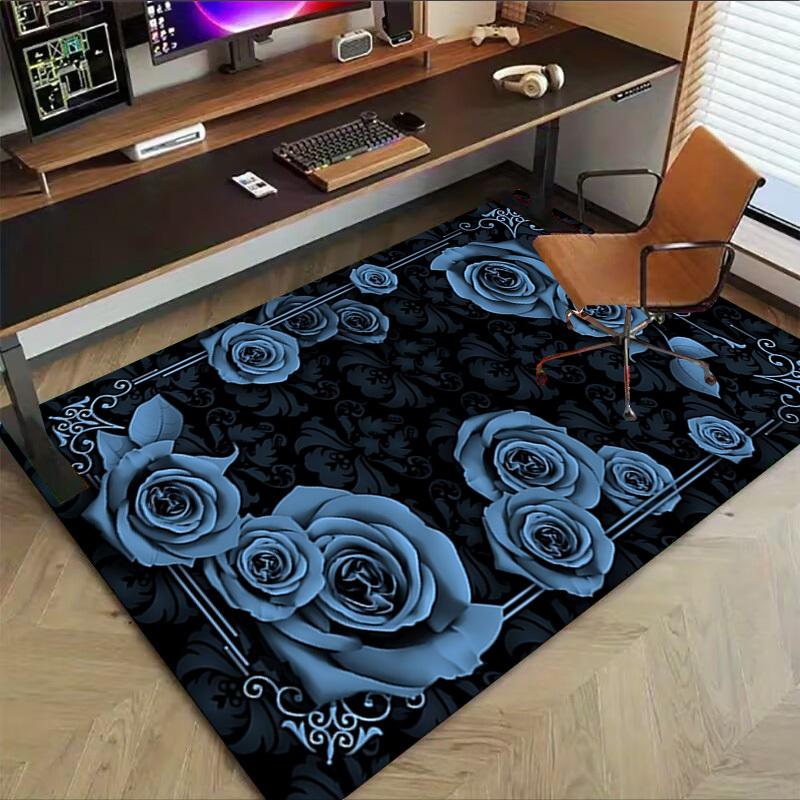 1 Stück Teppich mit Rosenmuster, rutschfeste Polyester-Bodenmatte für Büro, Schlafzimmer