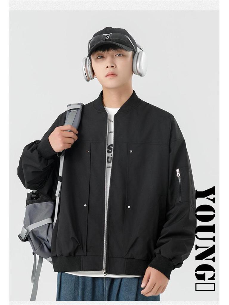 Męska modna kurtka w jednolitym kolorze ze stójką: Funkcjonalna odzież wierzchnia na wiosnę/jesień z sieciówek