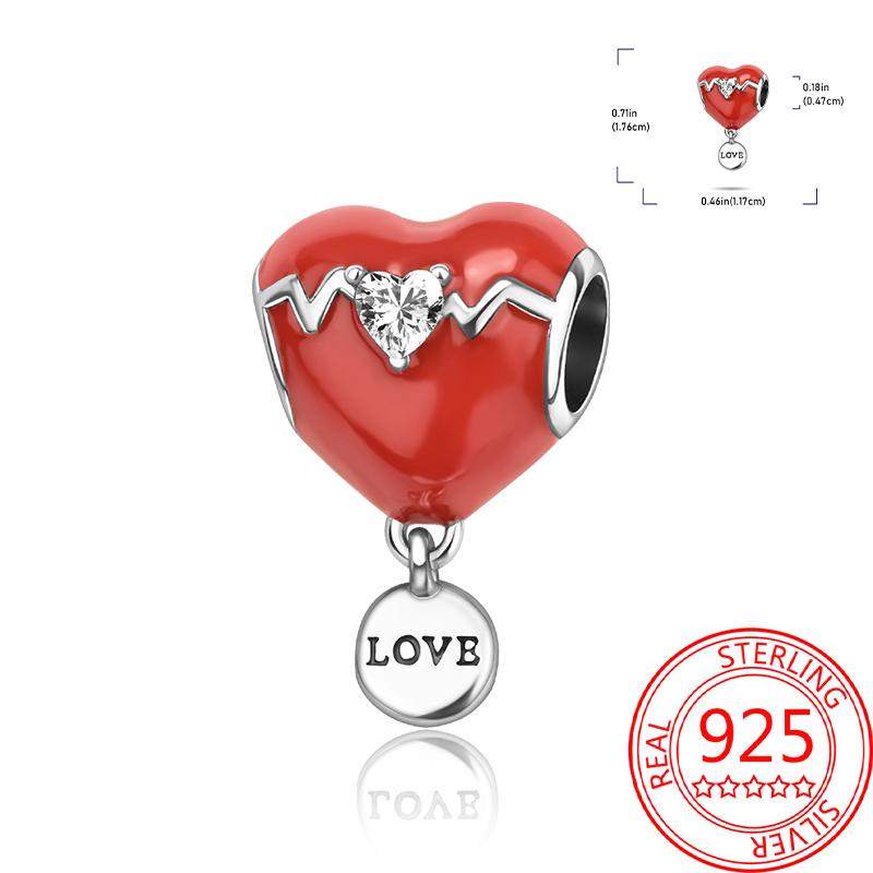 Breloque Pendentif Perles Cœur Rose Scintillant Cuivre Compatible Bracelet Original Pour Femmes Bijoux Cadeaux Saint-Valentin