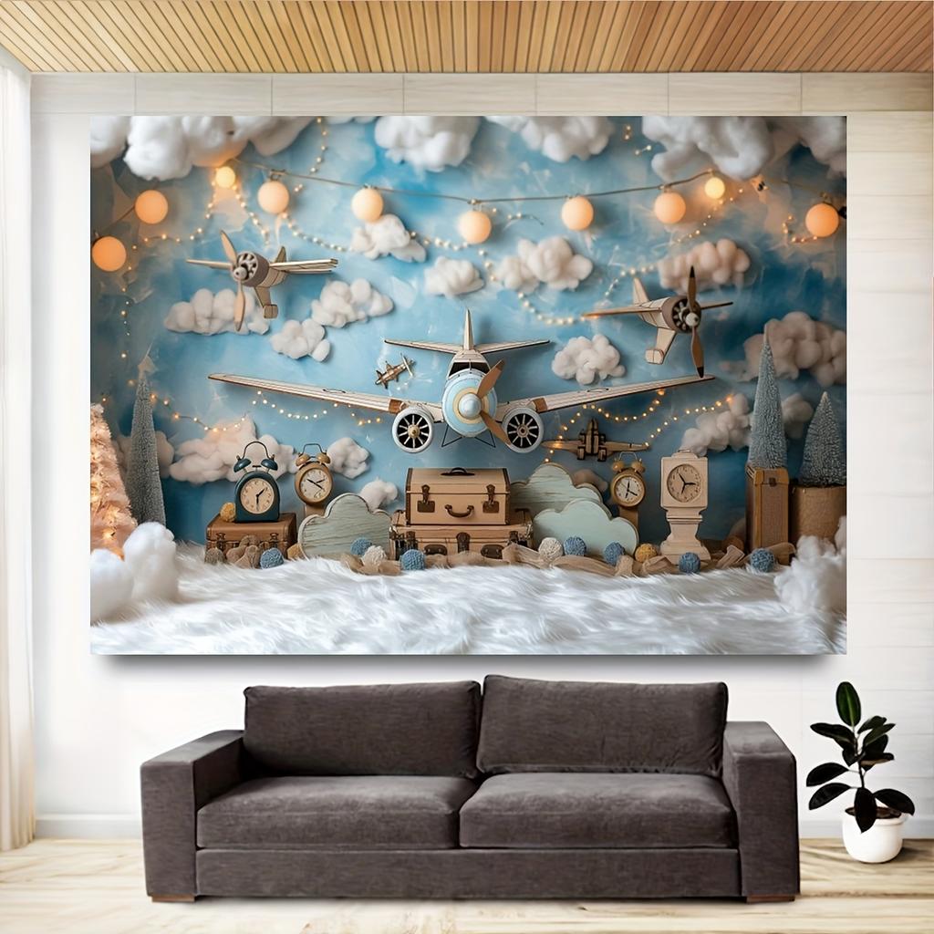 1PC, airplane travel party background, 1st birthday party flying dream background, travel birthday party background