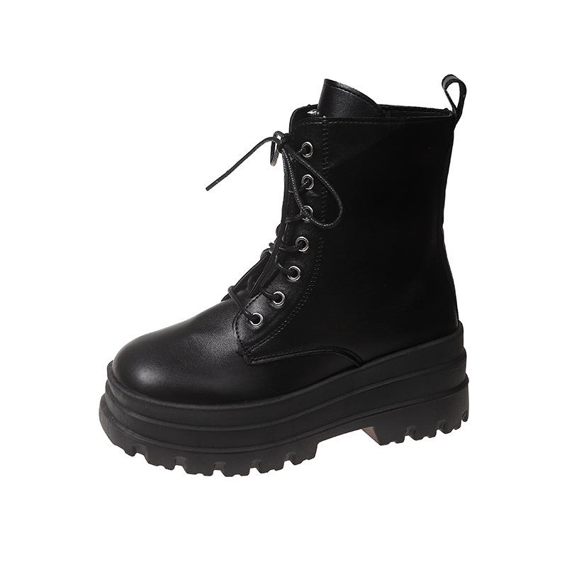 Black British Martin boots 22 autumn and winter new thick-soled heightening zipper boots muffin locomotive thin medium boots 35 чёрный