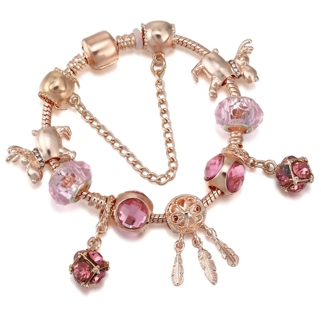 Pan's Blue Crystal Dream Catcher Rose Gold Ladies Bracelet