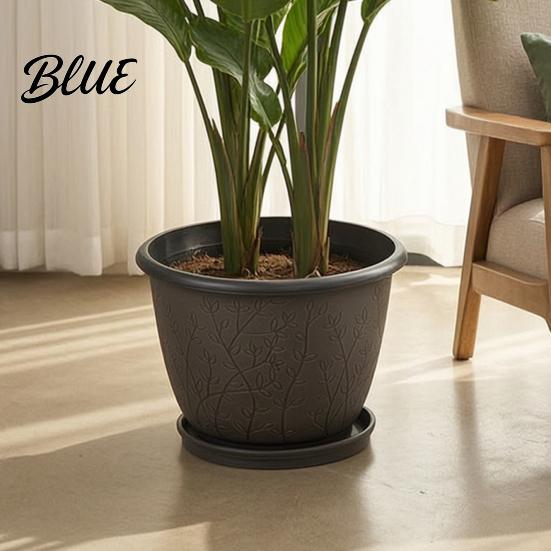 Flower Pots with Drainage Holes 12 Inch Thickened for Outdoor Indoor Plastic Leaf-Pattern Texture Deep Containers Flowers Planter Hole & Saucer,