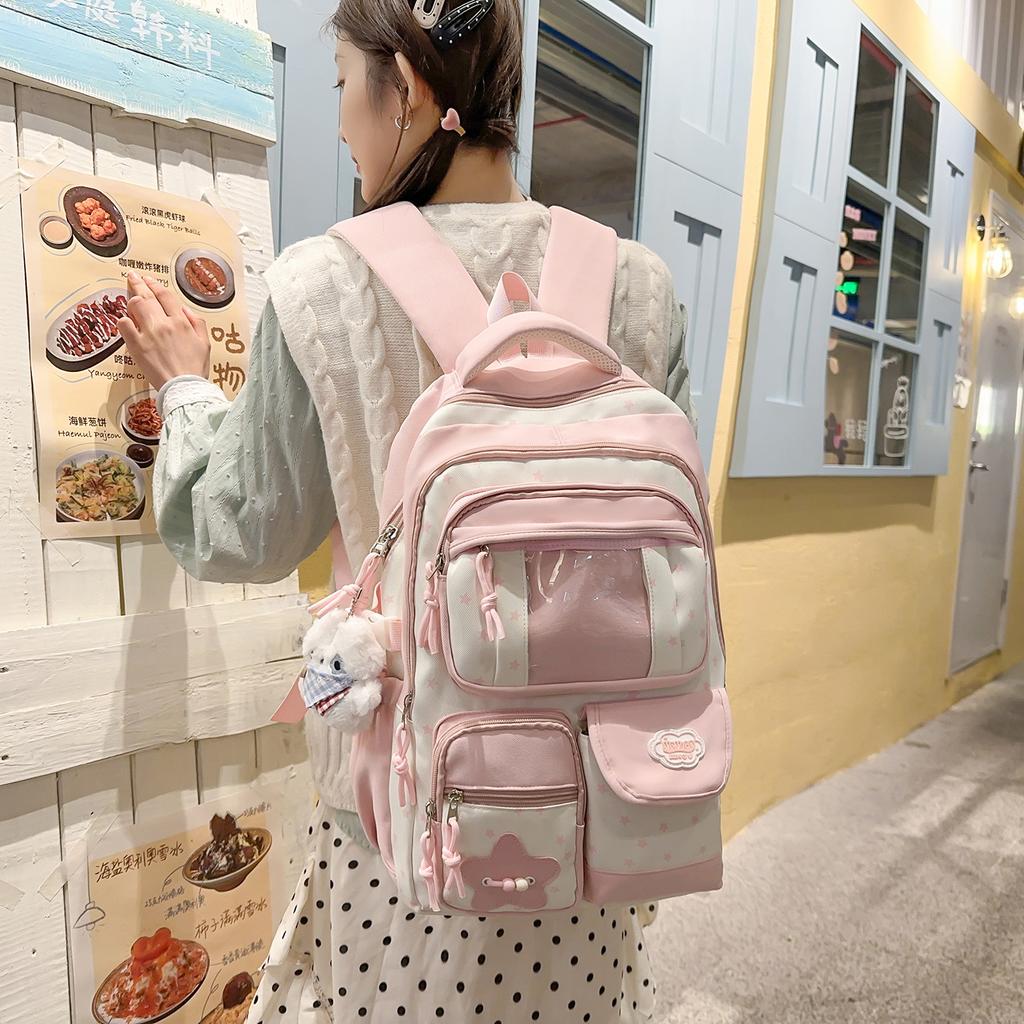 Sac d'écolejk splicing transparent sac à pain nouveau sac d'école double couche multi-poches sac à dos de voyage pour élève de collège fille collège