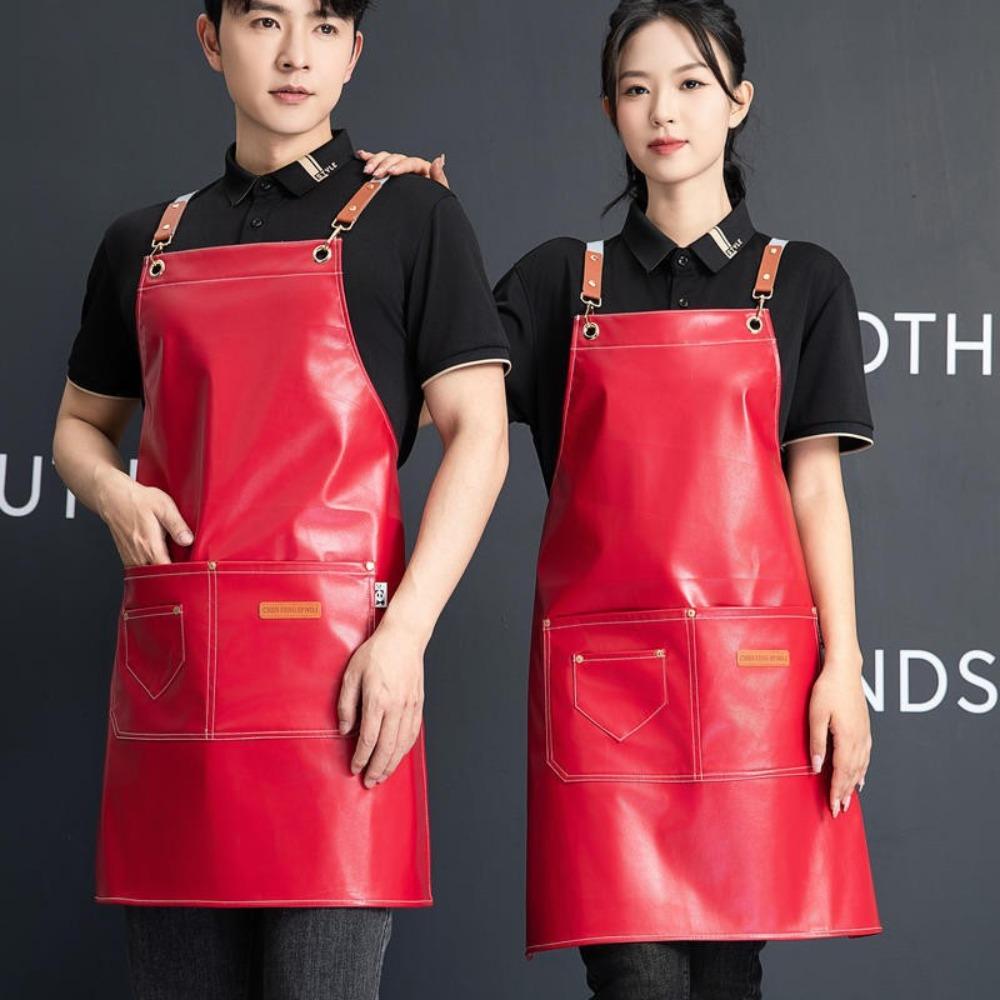 Creative PU Baking Cooking Aprons Solid Color Sleeveless Apron Antipollution Waterproof Workwear Housework