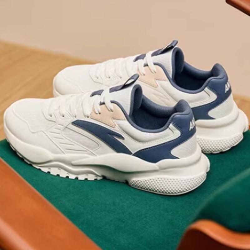Anta Round Toe Lace-Up Shock Absorbing Wear-Resistant Low-Top Casual Shoes Men sneaker White Gray Blue 912418854-6