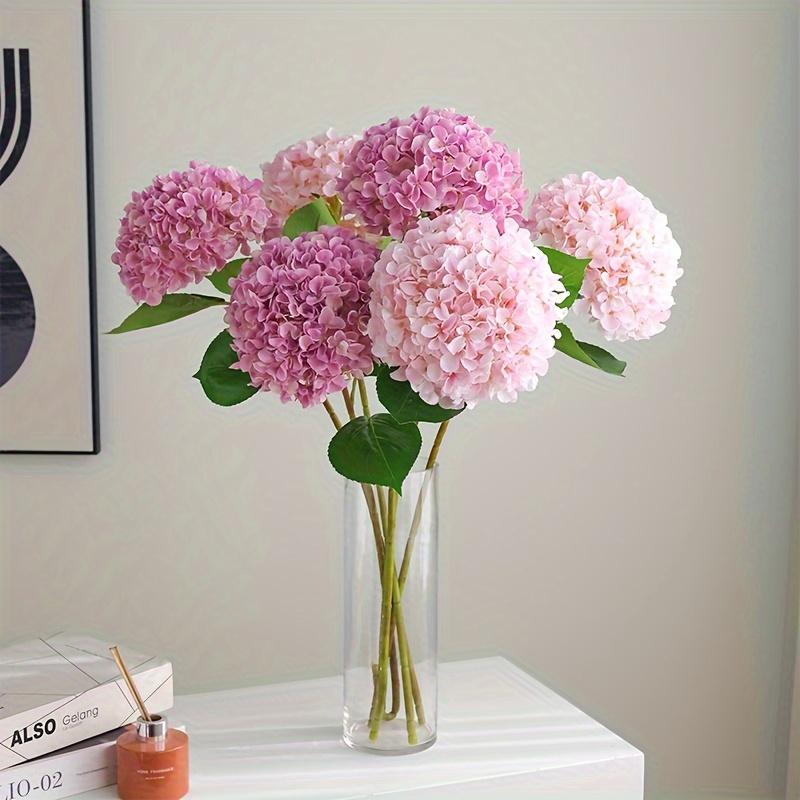 Vibrant Pink Artificial Flowers - 3pcs Realistic Hydrangea Bouquet with Green Stems - for Home, Wedding, Office, and Holiday Decor