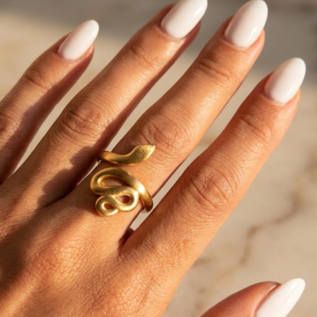 Adjustable Stainless Steel Snake-Shaped Open Ring with Bright Surface and Niche Design
