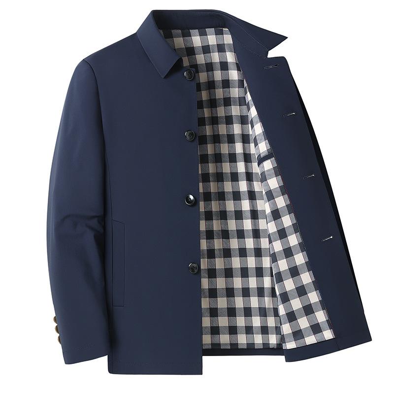 

Новая куртка Мужское пальто Весна и Осень Мужская куртка с лацканами для мужчин среднего возраста Высококлассная деловая повседневная куртка Папа 2XL тёмно-синий