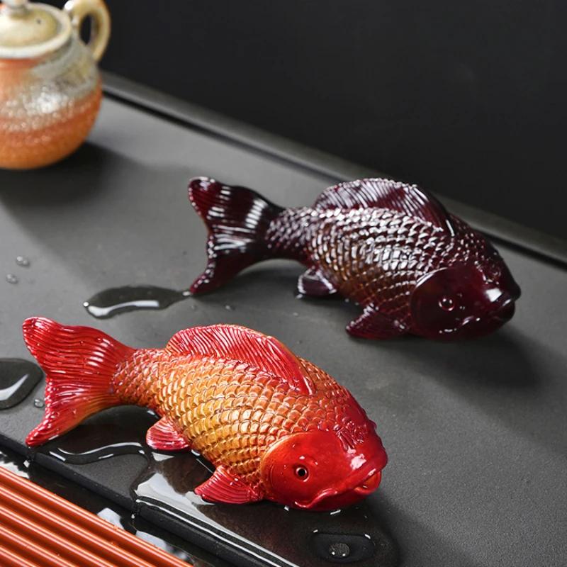 1/2PCS Creative Color Changing Tea Pet Resin Tea Table Chinese Mascot Two Fish Report Happiness Zen Tea Ceremony