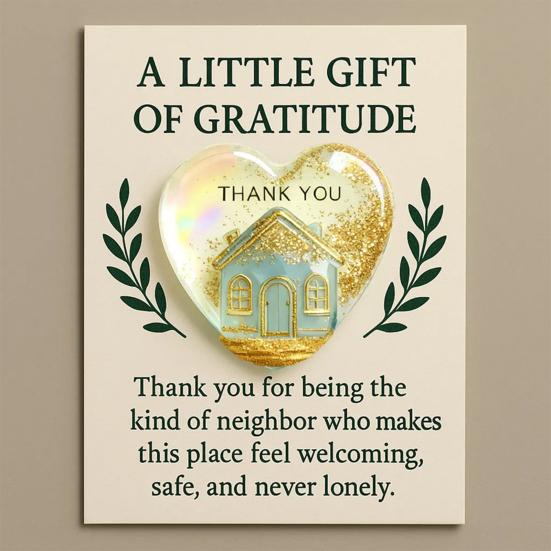 Thank You for Being The Kind of Neighbor Gift Little Heart Pocket Hug Token with Inspirational Card Appreciation Gifts for Neighbors