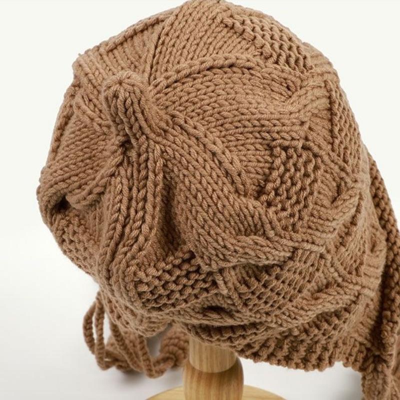 Ear Protection Wool Hat Female Versatile Knitting Tassel Plait Hat Autumn Winter Ladies Tassels Hat