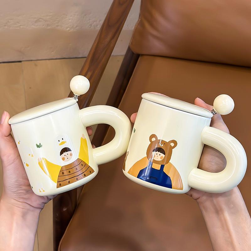 Mili Life Cute Cup with Lid Mug Ceramic Cup Female Couple Cup Coffee Cup Creative Water Cup Breakfast Cup