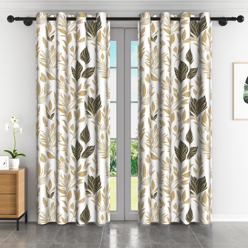 2 Stück/Set Botanische Blattvorhänge Natürliches Grünes Efeublätter-Muster Vorhänge Schlafzimmer Wohnzimmer Dekoration Polyester Verdunkelungsvorhänge