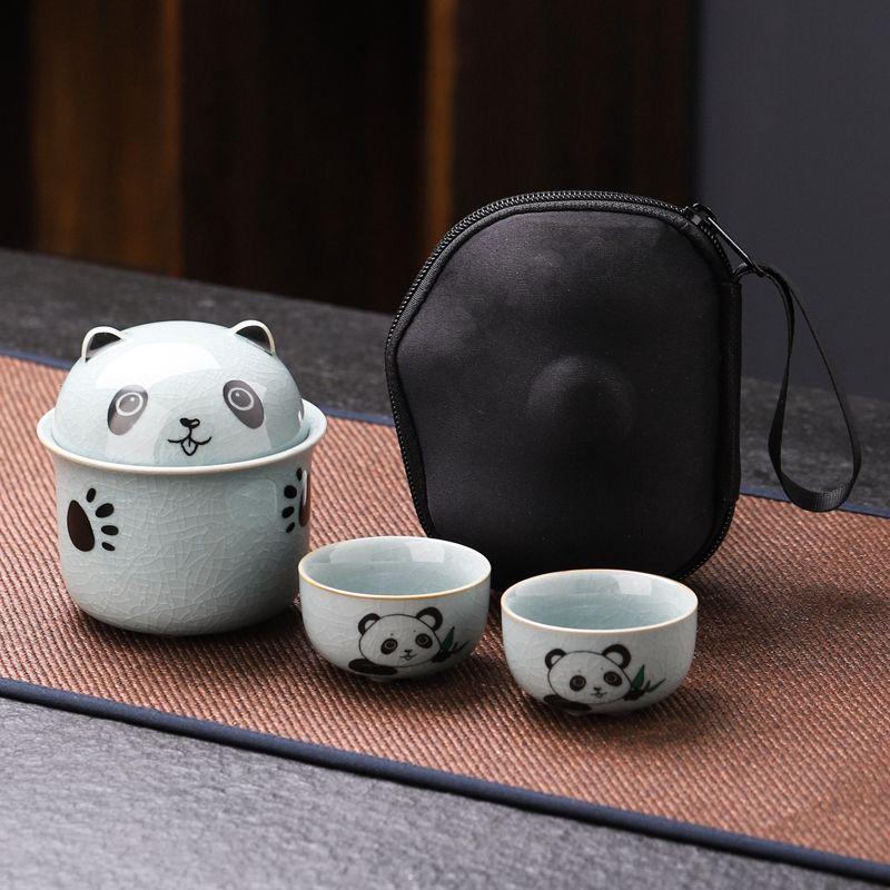 Creative Panda Ceramic Tea Set, Vintage Style 1 Teapot, 2 Tea Cups, Ceramic, Outdoor, Car-Mountable, Tea Infuser, TeaCup