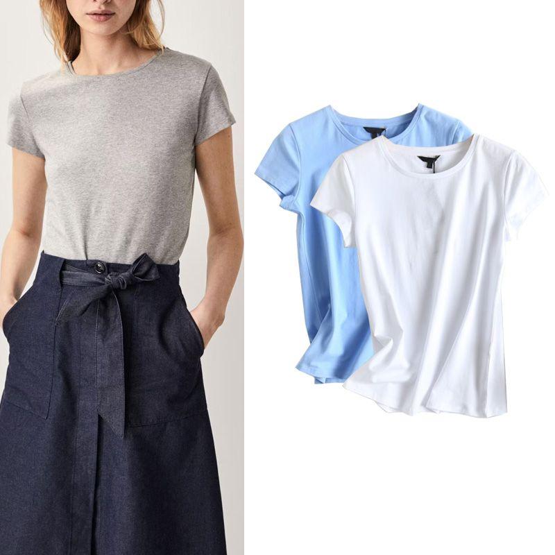 Spring New Arrival Cotton Tee Basic Shirt Base White Shirt Silm round Neck Short Sleeve T-shirt 6850900