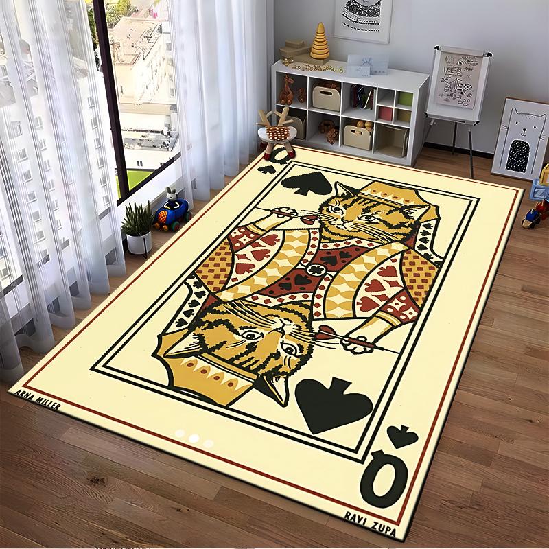 "Queen of Spades Cat Playing Card Design Carpet for Home Decor" Suitable for Use As an Anti-slip for Living Room Bedroom Sofas