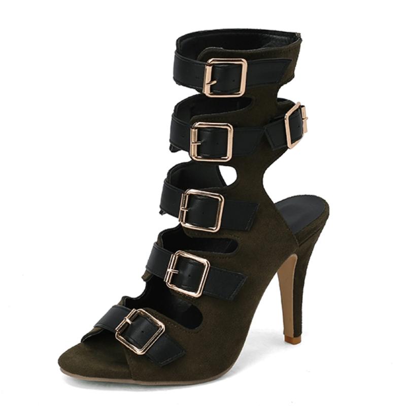 

Модные сандалии с пряжкой, женские летние туфли 2025, сексуальные вырезы, высокие каблуки, черные туфли с открытым носком, обувь для вечеринок, офиса, танцев, для девушек 39 армия зеленый