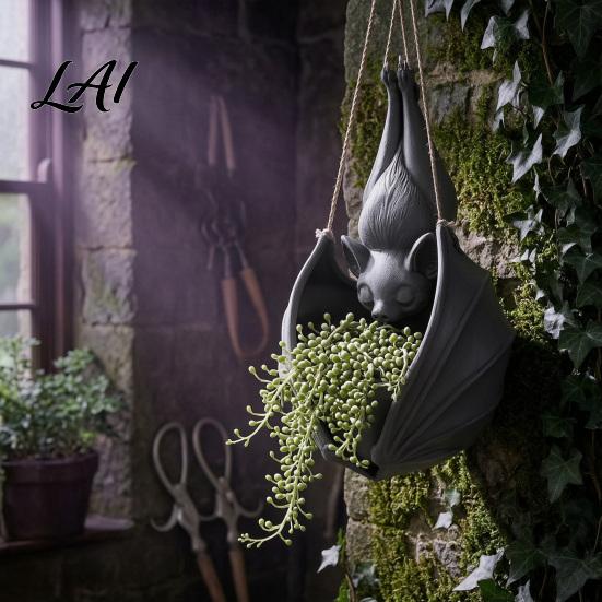 Creative Bat Shaped Flower Pot Hanging Plant Pot Halloween Planter 3D Printed Gothic Small Planters for Windowsill Holder Indoor Outdoor Home Garden