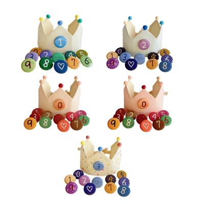 Sombrero Corona de Cumpleaños Ajustable para Niños Tela de Algodón Suave para Sesiones de Fotos de 0 a 9 Años Accesorios Reutilizables con Insignias