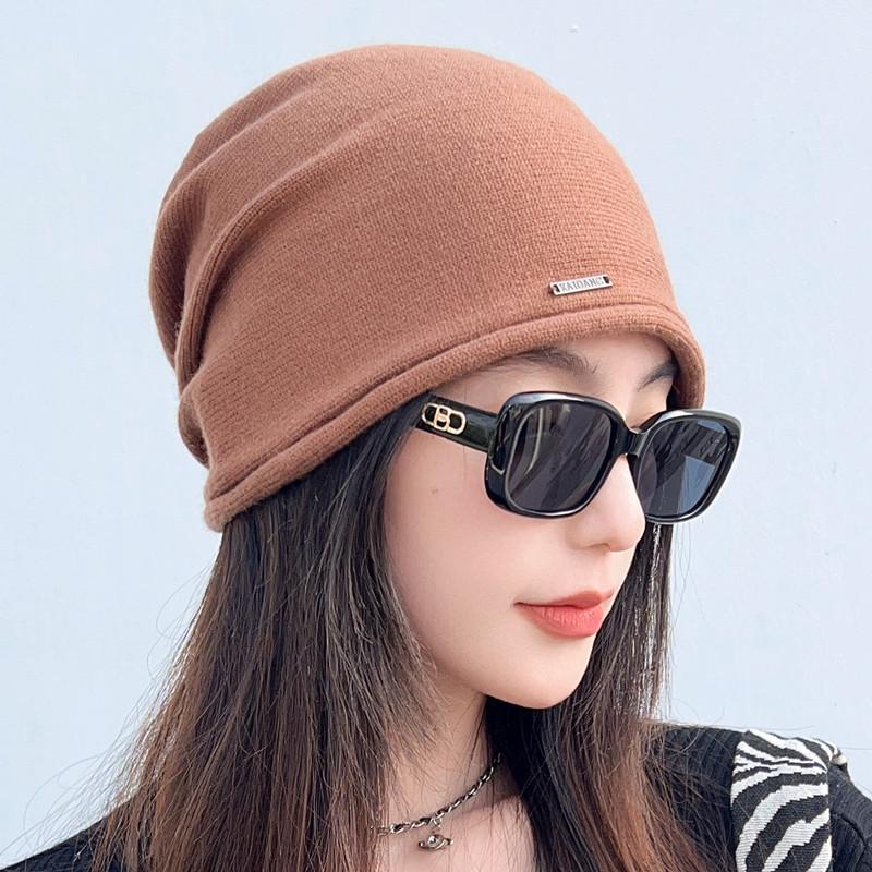 Women's Korean Style Knitted Hat - Spring/Autumn Versatile Rolled Edge Solid Color Pullover