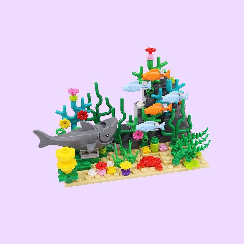 Zestaw Klocków Budowlanych Podwodny Świat - MOC Stworzenia Morskie z Żółwiami, Płaszczkami, Rybami, Ośmiornicą i Roślinami Wodnymi Zabawka DIY